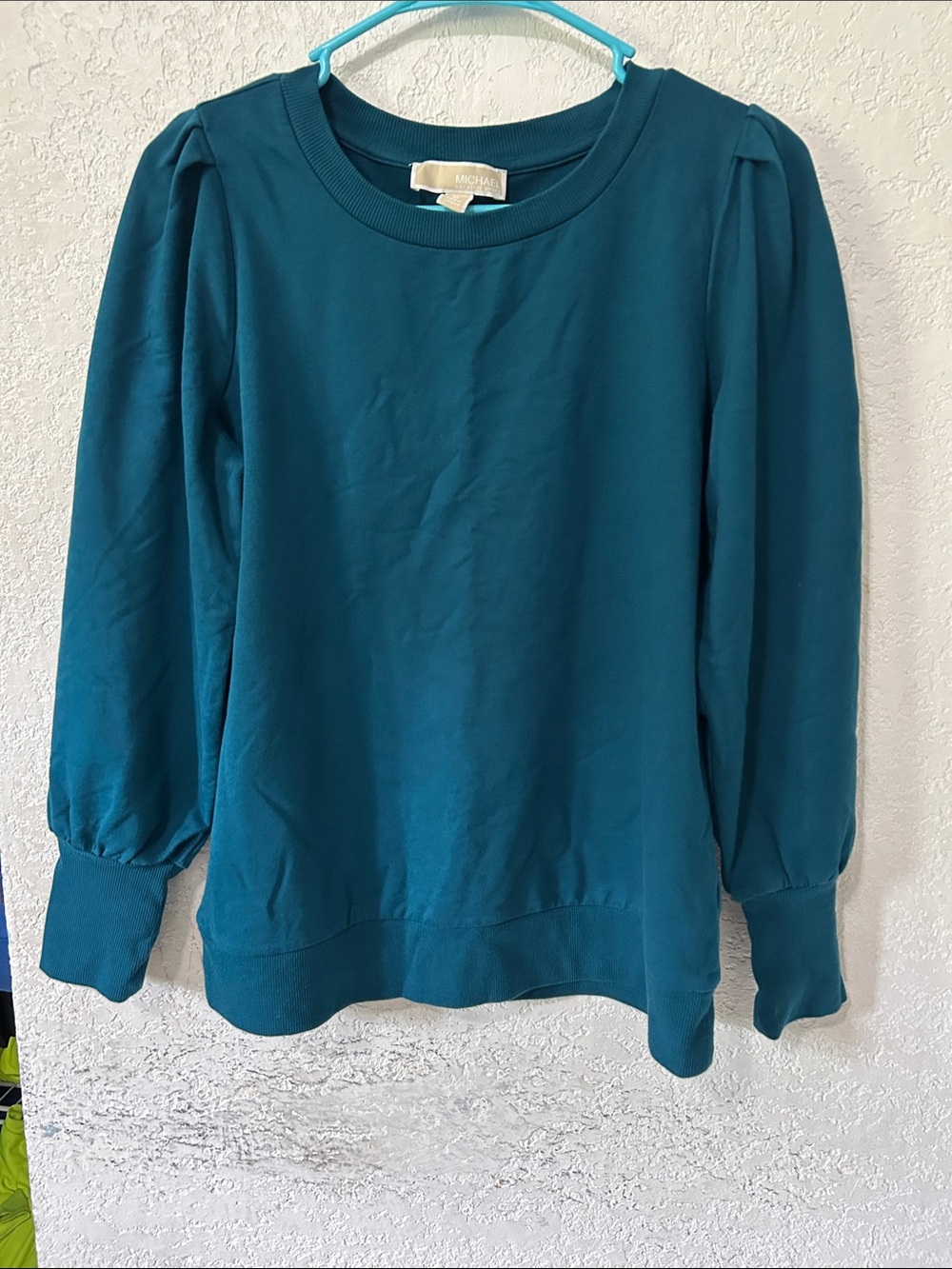 Michael Kors Teal Puff-Sleeve Sweatshirt Top